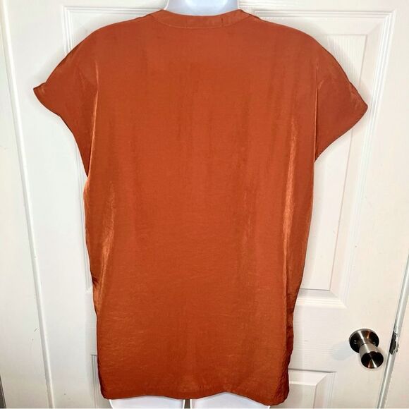Harlowe & Graham Half Sleeve Pleat Blouse Pumpkins Orange S - Picture 7 of 9